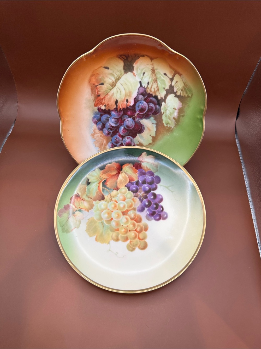Antique Hand-Painted Barvaria Fruit Motif Ceramic Dessert Plates